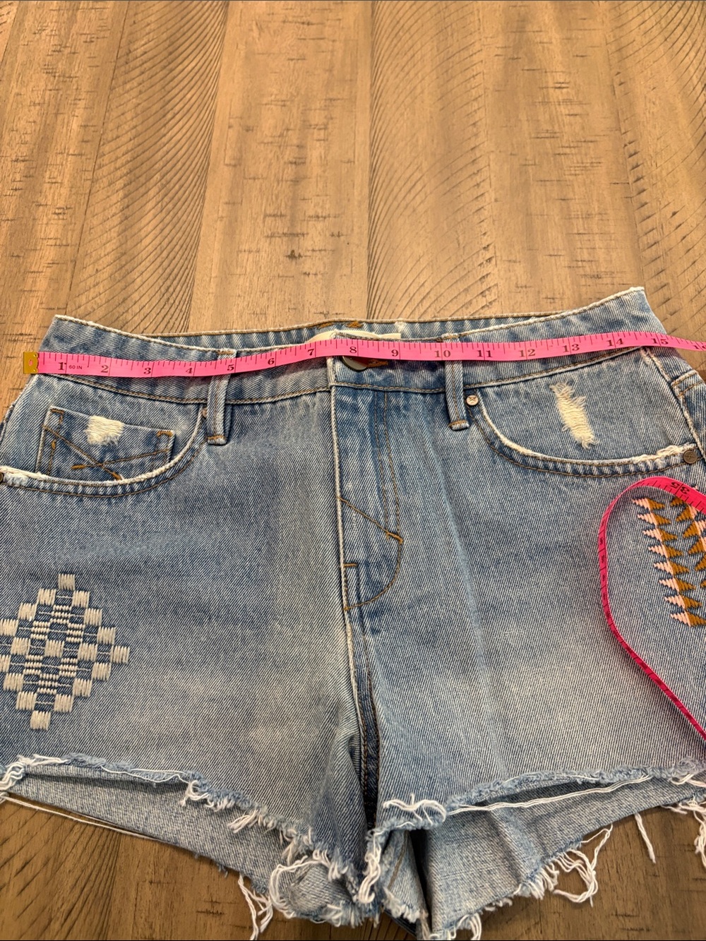 Unpublished Embroidered Light Blue Denim Cutoff Shorts 708 - Picture 10 of 11